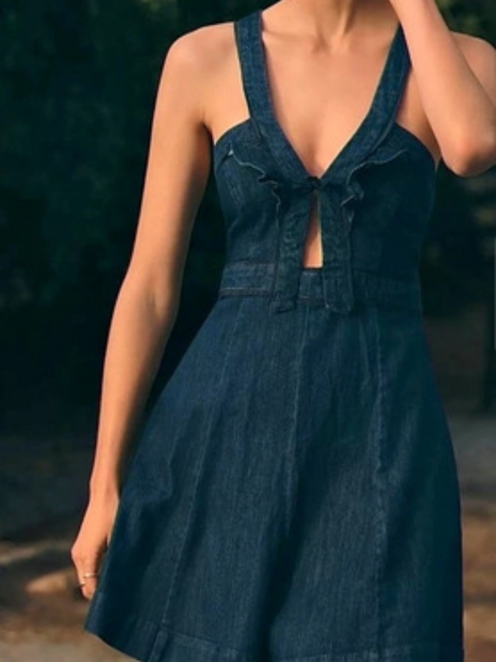MaeveSweetheart Denim Romper Blue